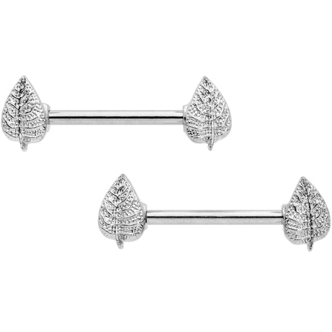 14G 9/16 Autumn Textured Leaf Barbell Nipple Ring Set