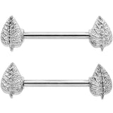 14G 9/16 Autumn Textured Leaf Barbell Nipple Ring Set