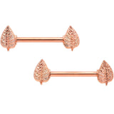14G 9/16 Rose Gold Tone Fall Texture Leaf Barbell Nipple Ring Set