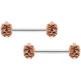 14G 9/16 Autumn Pine Cone Barbell Nipple Ring Set