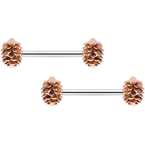 14G 9/16 Autumn Pine Cone Barbell Nipple Ring Set