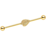 14G Gold Tone Autumn Textured Leaf Industrial Barbell 38mm