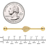 14G Gold Tone Autumn Textured Leaf Industrial Barbell 38mm