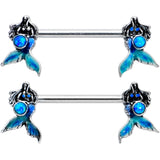 14G 9/16 Blue Synthetic Opal Mermaid Tail Barbell Nipple Ring Set