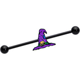 14G Black Witches Purple Hat Halloween Industrial Barbell 38mm