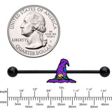 14G Black Witches Purple Hat Halloween Industrial Barbell 38mm