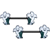 14G 9/16 Black Graveyard Ghost Halloween Barbell Nipple Ring Set