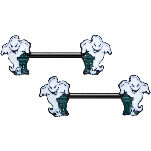 14G 9/16 Black Graveyard Ghost Halloween Barbell Nipple Ring Set