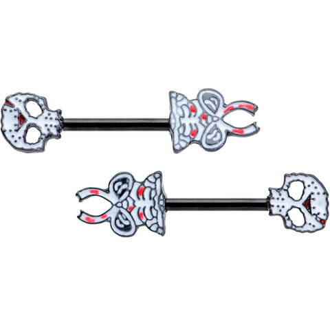 14G 1/2 Black Skeleton Body Halloween Barbell Nipple Ring Set