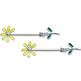 14G 9/16 Clear CZ Gem Whimsy Daisy Flower Barbell Nipple Ring Set