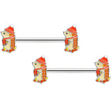 14G 9/16 Cozy Winter Hedgehog Barbell Nipple Ring Set