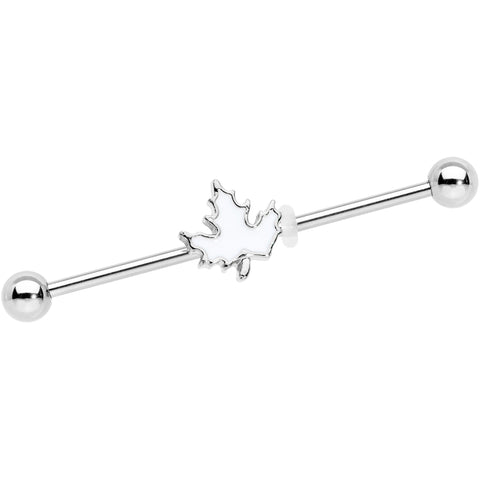 14G Autumn White Maple Leaf Industrial Barbell 38mm