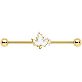 14G Gold Tone Autumn White Maple Leaf Industrial Barbell 38mm