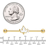 14G Gold Tone Autumn White Maple Leaf Industrial Barbell 38mm