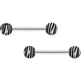 14G 9/16 Matte White Zebra Stripe Barbell Nipple Ring Set