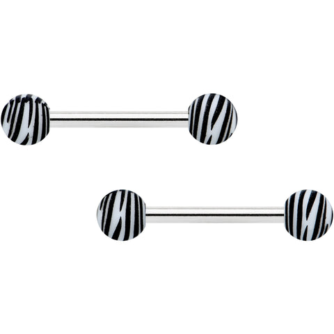 14G 9/16 Matte White Zebra Stripe Barbell Nipple Ring Set
