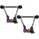 14G 5/8 Black Boo Party Halloween Chain Dangle Nipple Ring Set