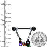 14G 5/8 Black Boo Party Halloween Chain Dangle Nipple Ring Set