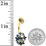 Clear Blue Gem Gold Tone Leaf Ladybug Flower Double Mount Belly Ring