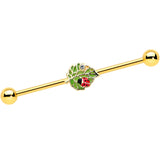 14G Clear Gem Gold Tone Leafy Ladybug Industrial Barbell 38mm