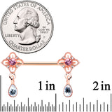14G 9/16 Purple Grey Gem Rose Gold Tone Dangle Nipple Ring Set