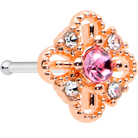 20G 1/4 Clear Pink Gem Rosy Cross Rhombus Nose Bone