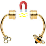 Clear Gem Bee Hive Gold Tone Non Pierced Magnetic Clip On Fake Septum Ring