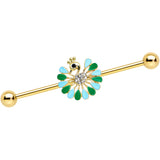 14G Clear Black Gold Tone Pretty Peacock Industrial Barbell 38mm