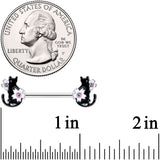 14G 9/16 Clear Gem Flowers Black Cat Barbell Nipple Ring Set