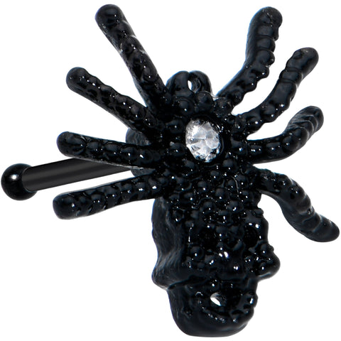 20G 1/4 Clear Gem Black Spider Halloween Nose Bone