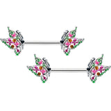 14G 1/2 Pink Gem Openwork Butterfly Barbell Nipple Ring Set