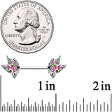 14G 1/2 Pink Gem Openwork Butterfly Barbell Nipple Ring Set