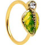20G 5/16 Clear Gem Gold Tone Lush Green Leaf Nose Hoop