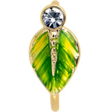 20G 5/16 Clear Gem Gold Tone Lush Green Leaf Nose Hoop