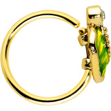 20G 5/16 Clear Gem Gold Tone Lush Green Leaf Nose Hoop
