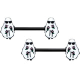 14G 9/16 Black Hipster Ghost Halloween Barbell Nipple Ring Set
