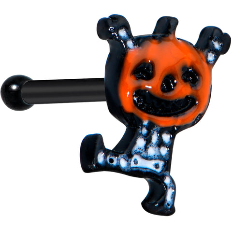 20G 1/4 Black Dancing Skeleton Pumpkin Halloween Nose Bone