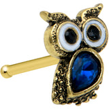 20G 1/4 Blue Gem Gold Tone Wide Eyed Owl Nose Bone
