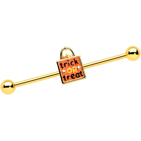 14G Gold Tone Trick or Treat Halloween Industrial Barbell 38mm