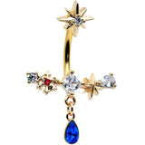 Blue Gem Gold Tone Snowflake Star Christmas Drop Dangle Belly Ring