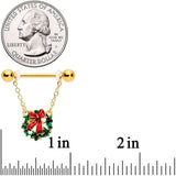 14G 5/8 Gold Tone Festive Wreath Christmas Dangle Nipple Ring Set