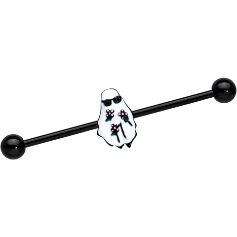 14G Black Hipster Ghost Halloween Industrial Barbell 38mm