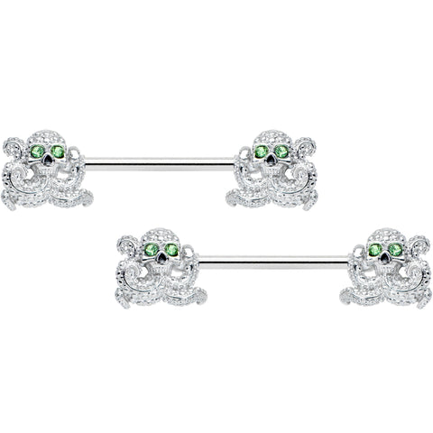 14G 9/16 Green Gem Sunglasses Octopus Barbell Nipple Ring Set