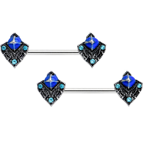 14G 9/16 Blue Gem Rococo Blues Barbell Nipple Ring Set