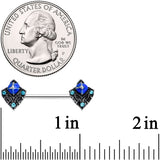14G 9/16 Blue Gem Rococo Blues Barbell Nipple Ring Set