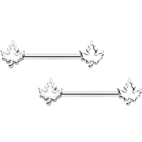 14G 9/16 Autumn White Maple Leaf Barbell Nipple Ring Set