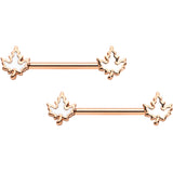 14G 9/16 Rose Gold Tone Fall White Maple Leaf Nipple Ring Set