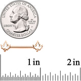 14G 9/16 Rose Gold Tone Fall White Maple Leaf Nipple Ring Set