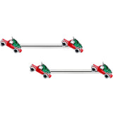 14G 9/16 Christmas Tree in a Truck Barbell Nipple Ring Set