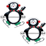 14G 9/16 Red Green Gem Skate Penguin Christmas Nipple Shield Set